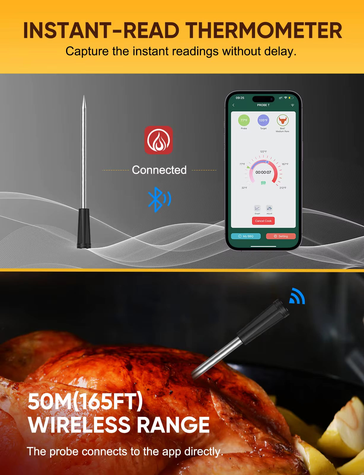 Wireless Meat Thermometer Remote Digital Kitchen Cooking Food Meat Tools Smart Digital Bluetooth Barbecue Oven BBQ Thermometer