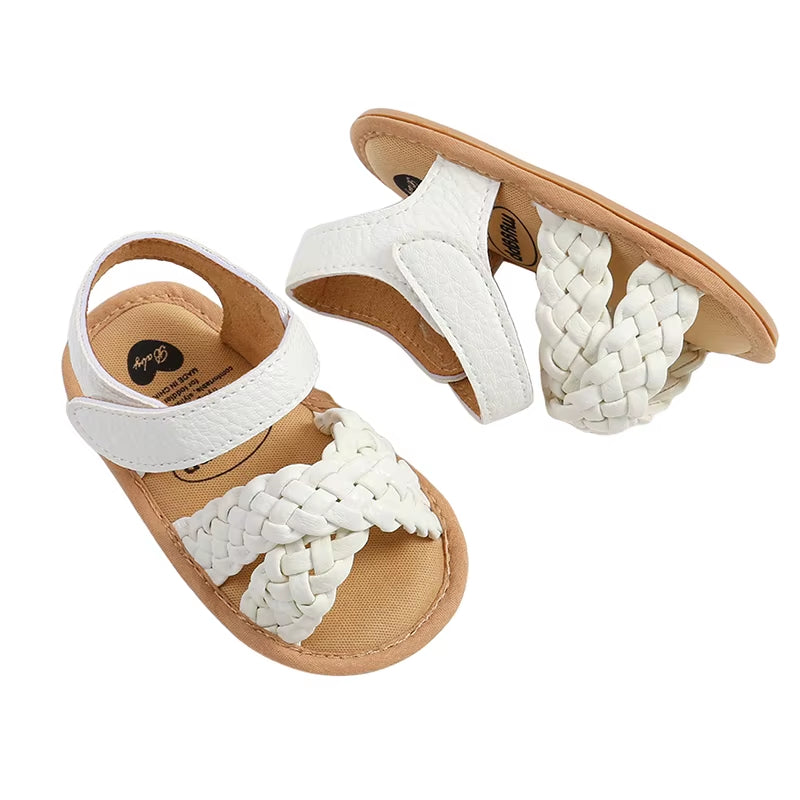 2023-02-13 Lioraitiin 0-18M Infant Girls Braided Sandals Solid Summer Soft Sole Open-Toed Walking Shoes
