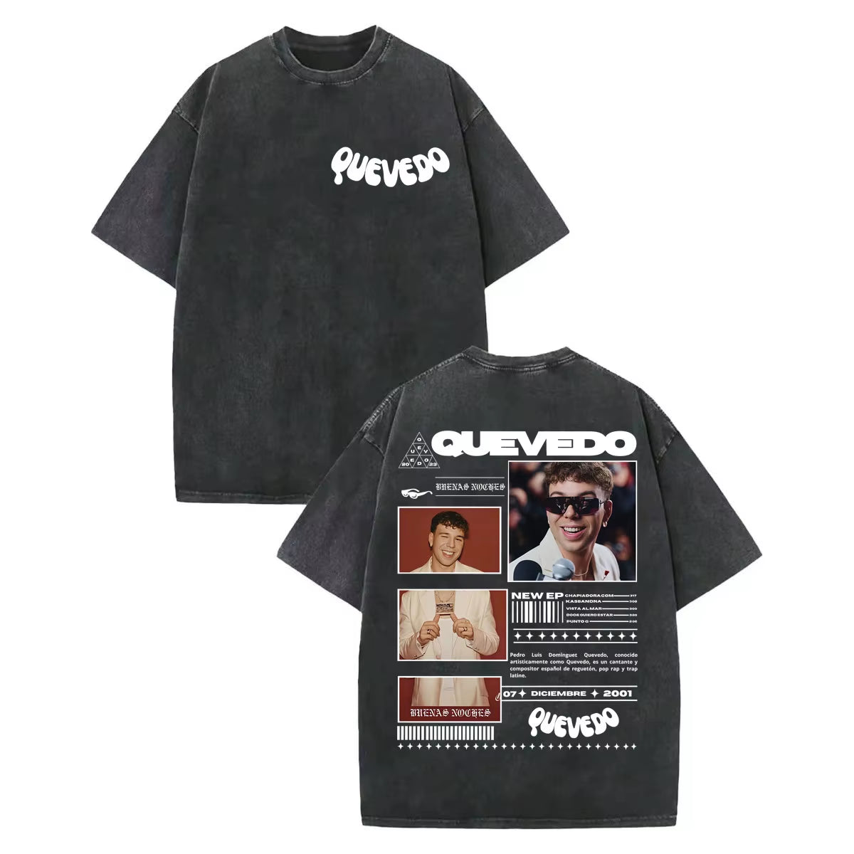 Vintage Washed Rapper Quevedo Album Merch T Shirt Fashion Hip Hop Short Sleeve T-Shirts Men Women Casual Loose Cotton T-Shirt