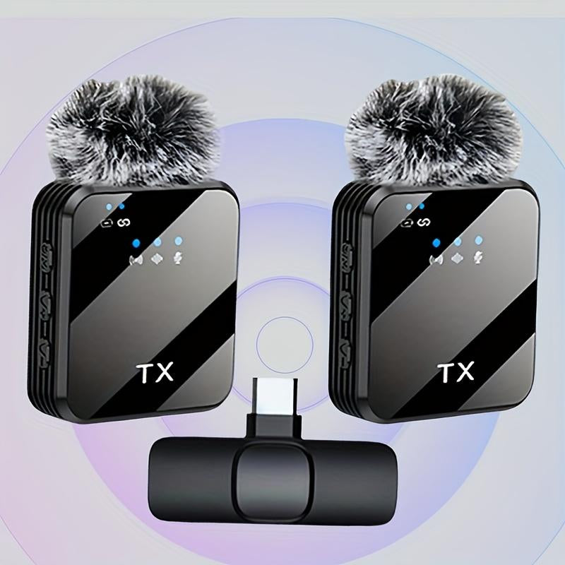 Professional Wireless Lavalier Microphone with Intelligent Noise Reduction 360° Omnidirectional Condenser Windscreen for Recording Live Streaming Podcasting Bluetooth Android
