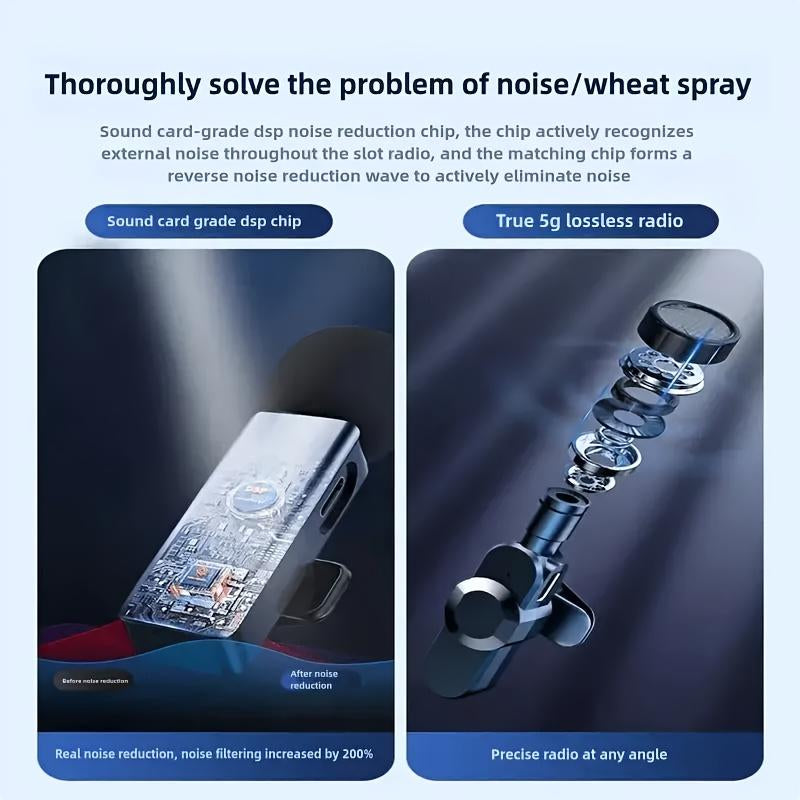 Professional Wireless Lavalier Microphone with Intelligent Noise Reduction 360° Omnidirectional Condenser Windscreen for Recording Live Streaming Podcasting Bluetooth Android