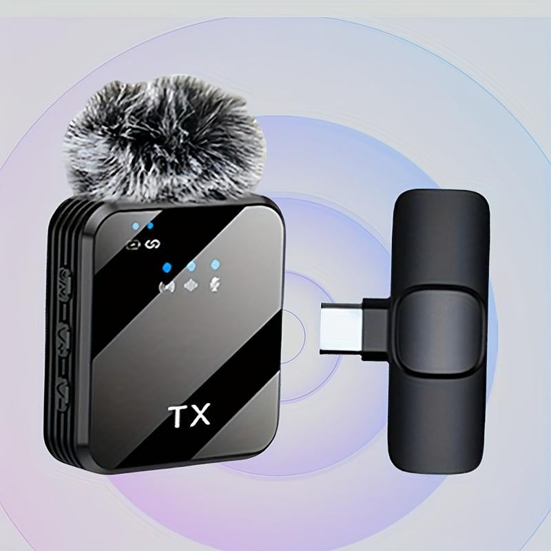 Professional Wireless Lavalier Microphone with Intelligent Noise Reduction 360° Omnidirectional Condenser Windscreen for Recording Live Streaming Podcasting Bluetooth Android