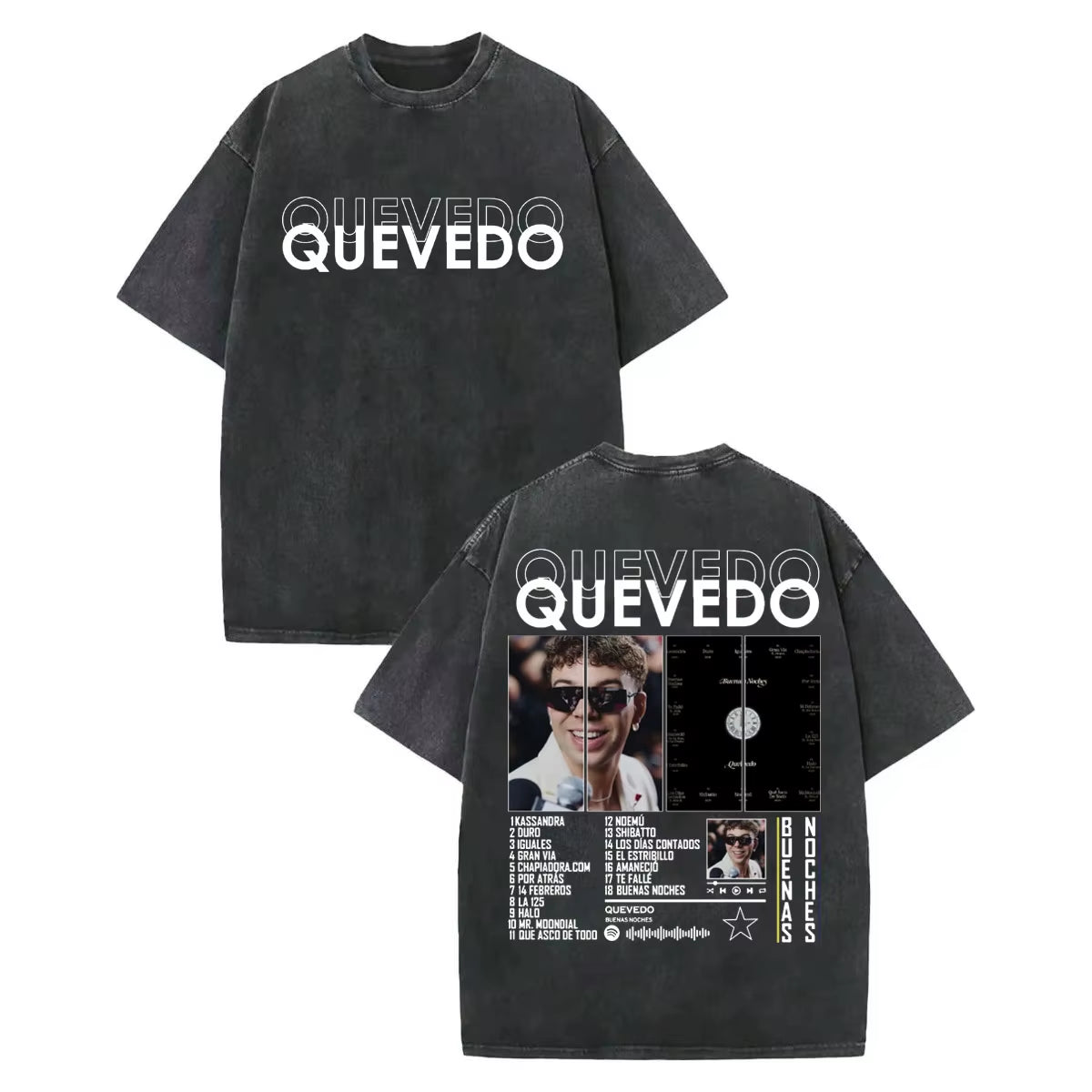 Vintage Washed Rapper Quevedo Album Merch T Shirt Fashion Hip Hop Short Sleeve T-Shirts Men Women Casual Loose Cotton T-Shirt