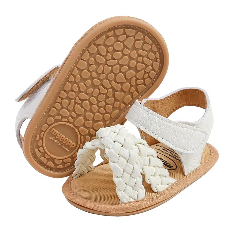 2023-02-13 Lioraitiin 0-18M Infant Girls Braided Sandals Solid Summer Soft Sole Open-Toed Walking Shoes