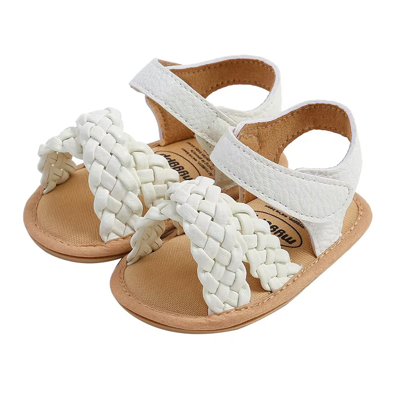 2023-02-13 Lioraitiin 0-18M Infant Girls Braided Sandals Solid Summer Soft Sole Open-Toed Walking Shoes