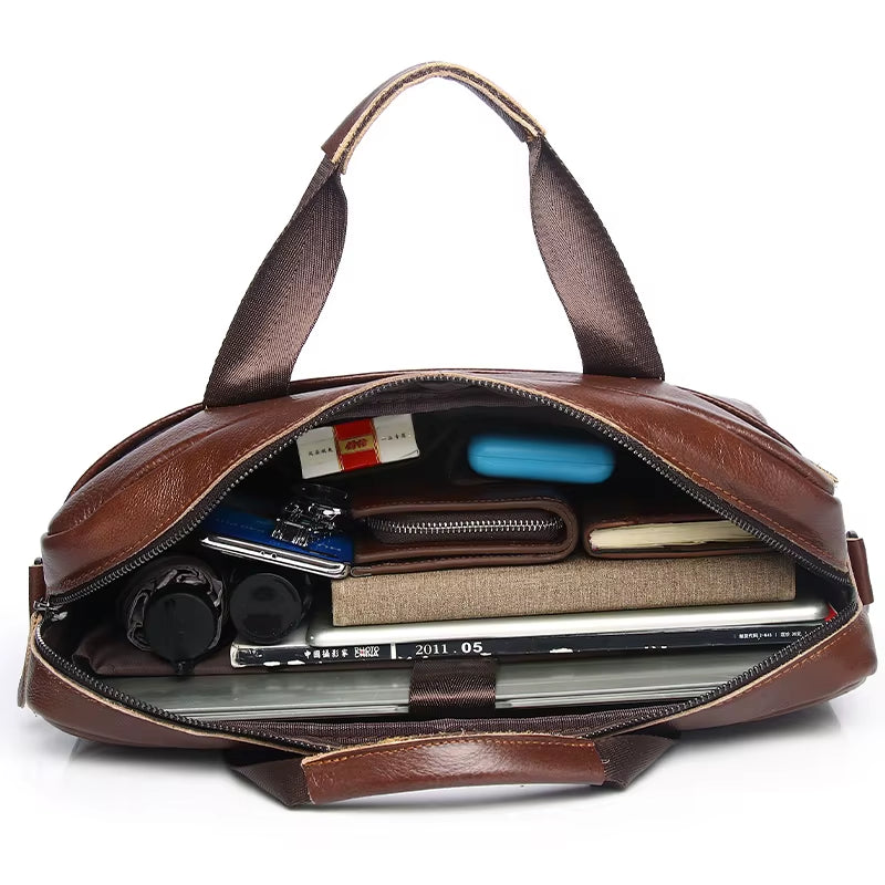 2025 Genuine Leather Briefcases Hard for Men Handbags Laptop Briefcase Bags 15.6 Inch Office Bussiness Computer Bag