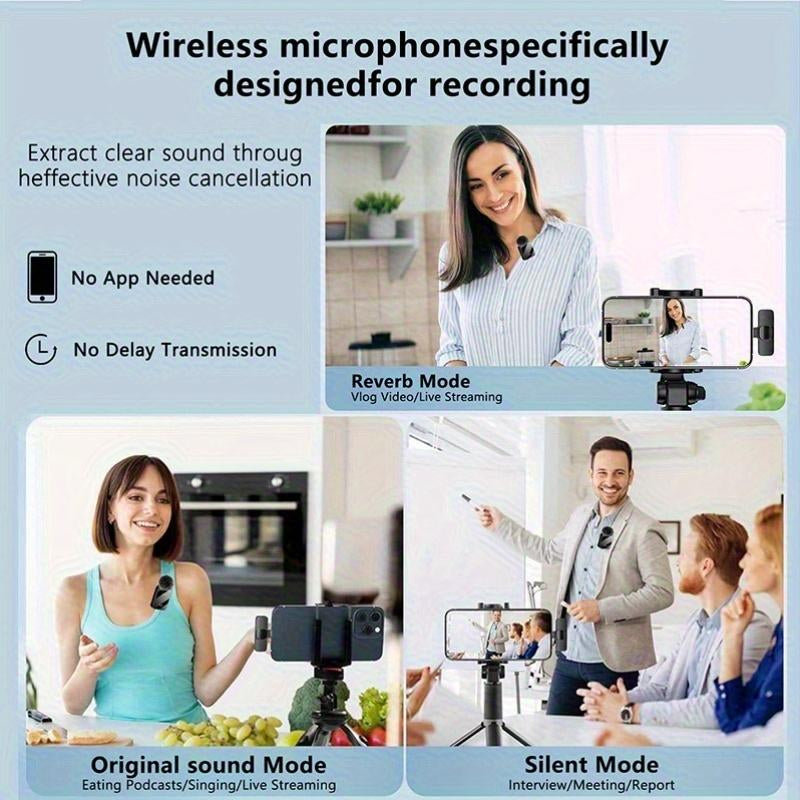 Professional Wireless Lavalier Microphone with Intelligent Noise Reduction 360° Omnidirectional Condenser Windscreen for Recording Live Streaming Podcasting Bluetooth Android