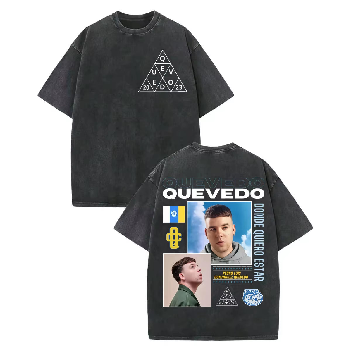 Vintage Washed Rapper Quevedo Album Merch T Shirt Fashion Hip Hop Short Sleeve T-Shirts Men Women Casual Loose Cotton T-Shirt