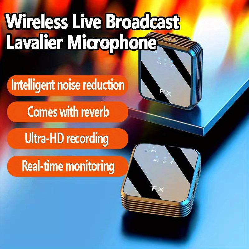 Professional Wireless Lavalier Microphone with Intelligent Noise Reduction 360° Omnidirectional Condenser Windscreen for Recording Live Streaming Podcasting Bluetooth Android