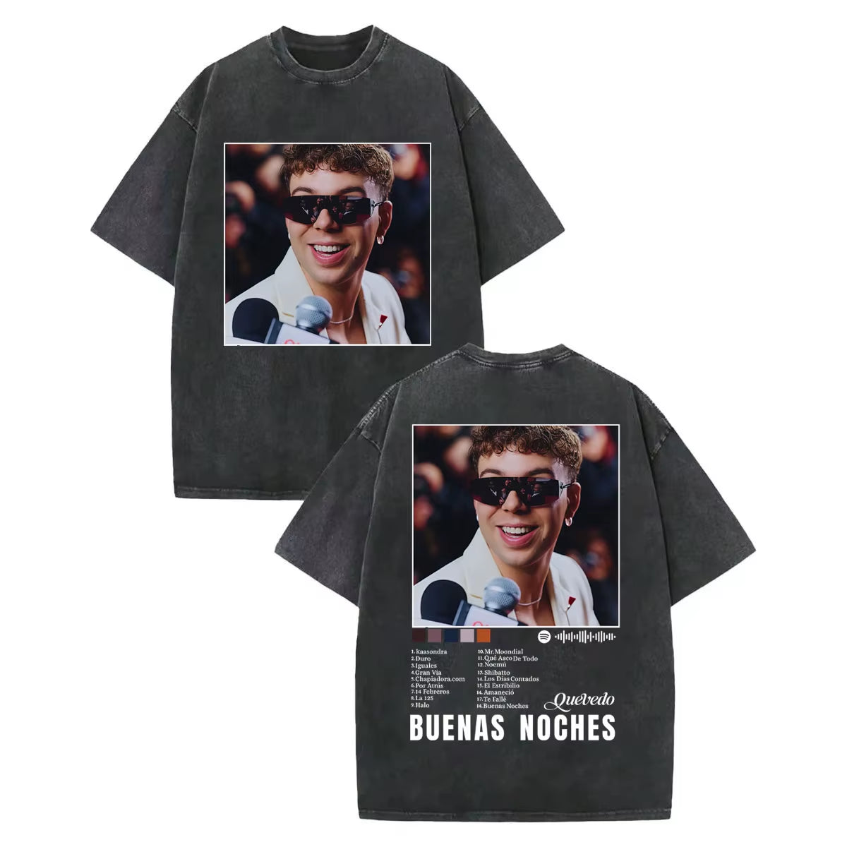 Vintage Washed Rapper Quevedo Album Merch T Shirt Fashion Hip Hop Short Sleeve T-Shirts Men Women Casual Loose Cotton T-Shirt