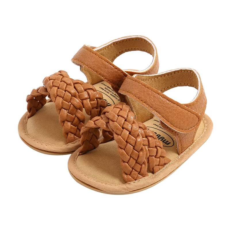 2023-02-13 Lioraitiin 0-18M Infant Girls Braided Sandals Solid Summer Soft Sole Open-Toed Walking Shoes