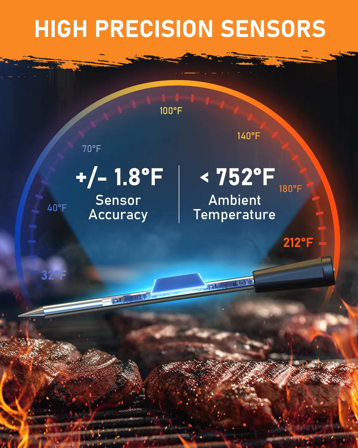 Wireless Meat Thermometer Remote Digital Kitchen Cooking Food Meat Tools Smart Digital Bluetooth Barbecue Oven BBQ Thermometer