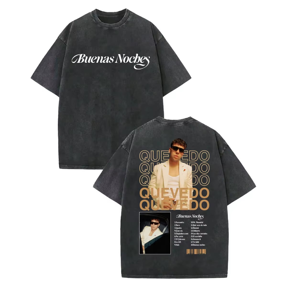Vintage Washed Rapper Quevedo Album Merch T Shirt Fashion Hip Hop Short Sleeve T-Shirts Men Women Casual Loose Cotton T-Shirt