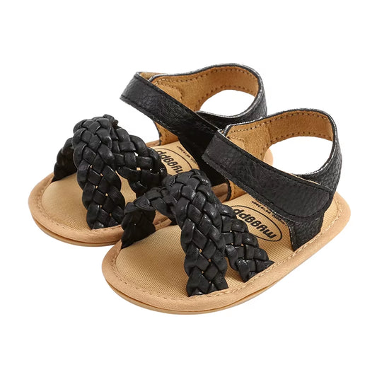 2023-02-13 Lioraitiin 0-18M Infant Girls Braided Sandals Solid Summer Soft Sole Open-Toed Walking Shoes