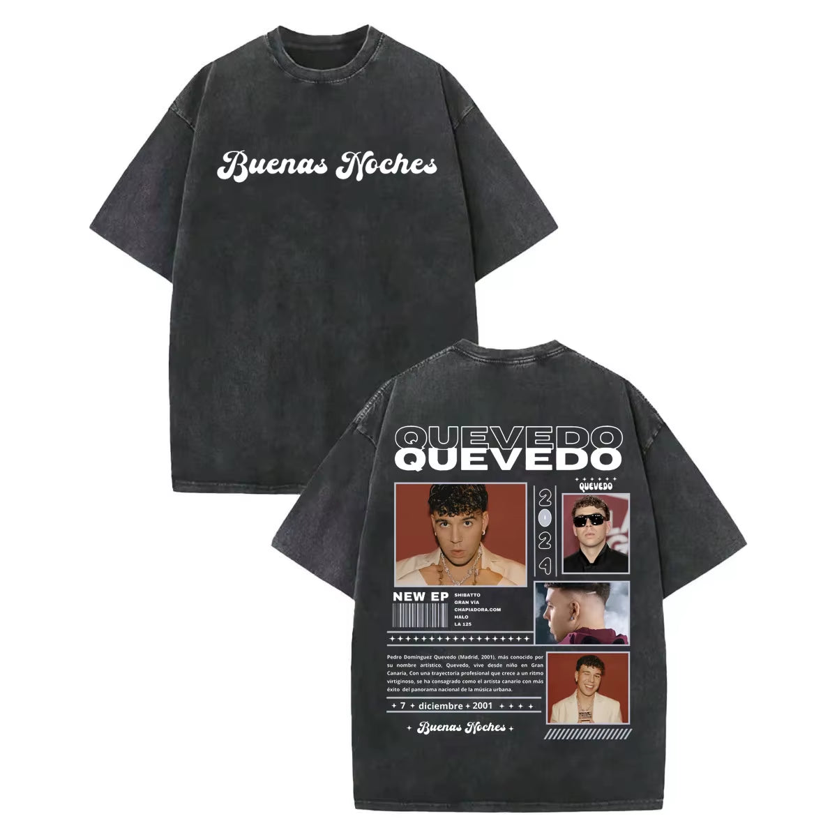 Vintage Washed Rapper Quevedo Album Merch T Shirt Fashion Hip Hop Short Sleeve T-Shirts Men Women Casual Loose Cotton T-Shirt