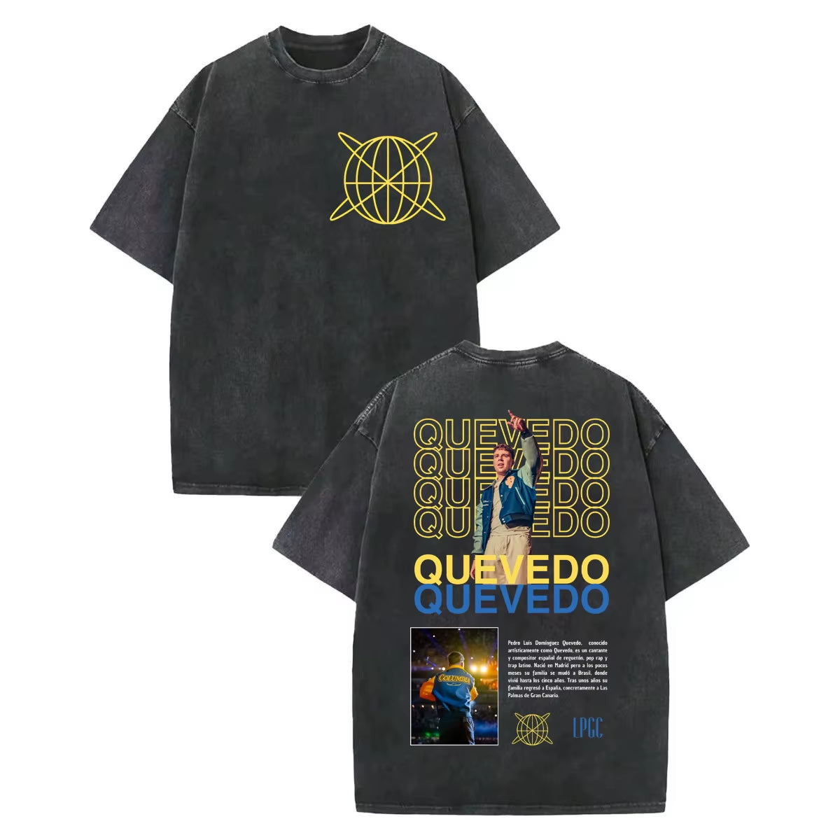 Vintage Washed Rapper Quevedo Album Merch T Shirt Fashion Hip Hop Short Sleeve T-Shirts Men Women Casual Loose Cotton T-Shirt