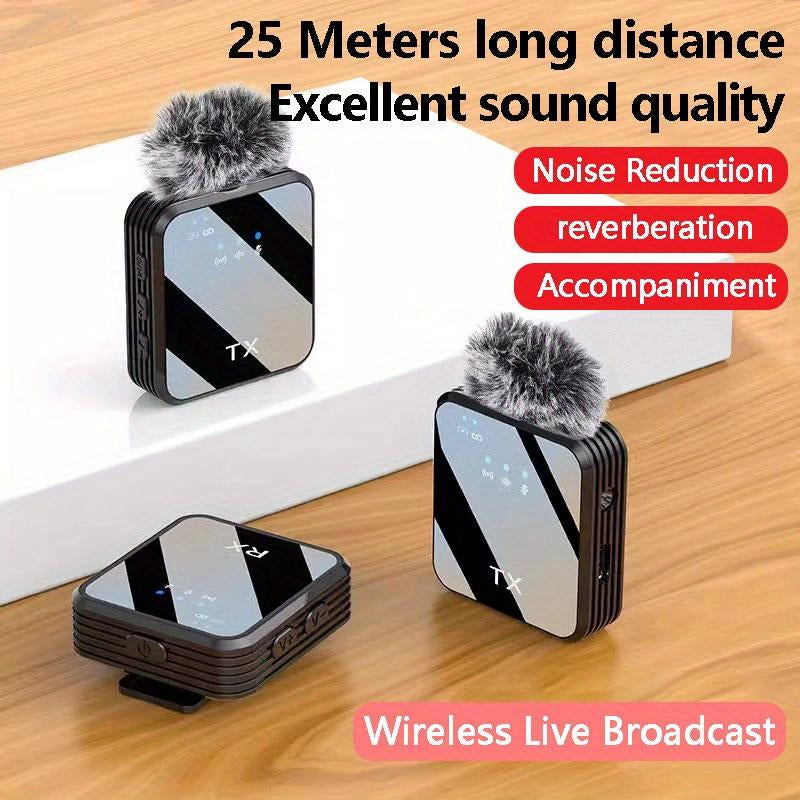 Professional Wireless Lavalier Microphone with Intelligent Noise Reduction 360° Omnidirectional Condenser Windscreen for Recording Live Streaming Podcasting Bluetooth Android