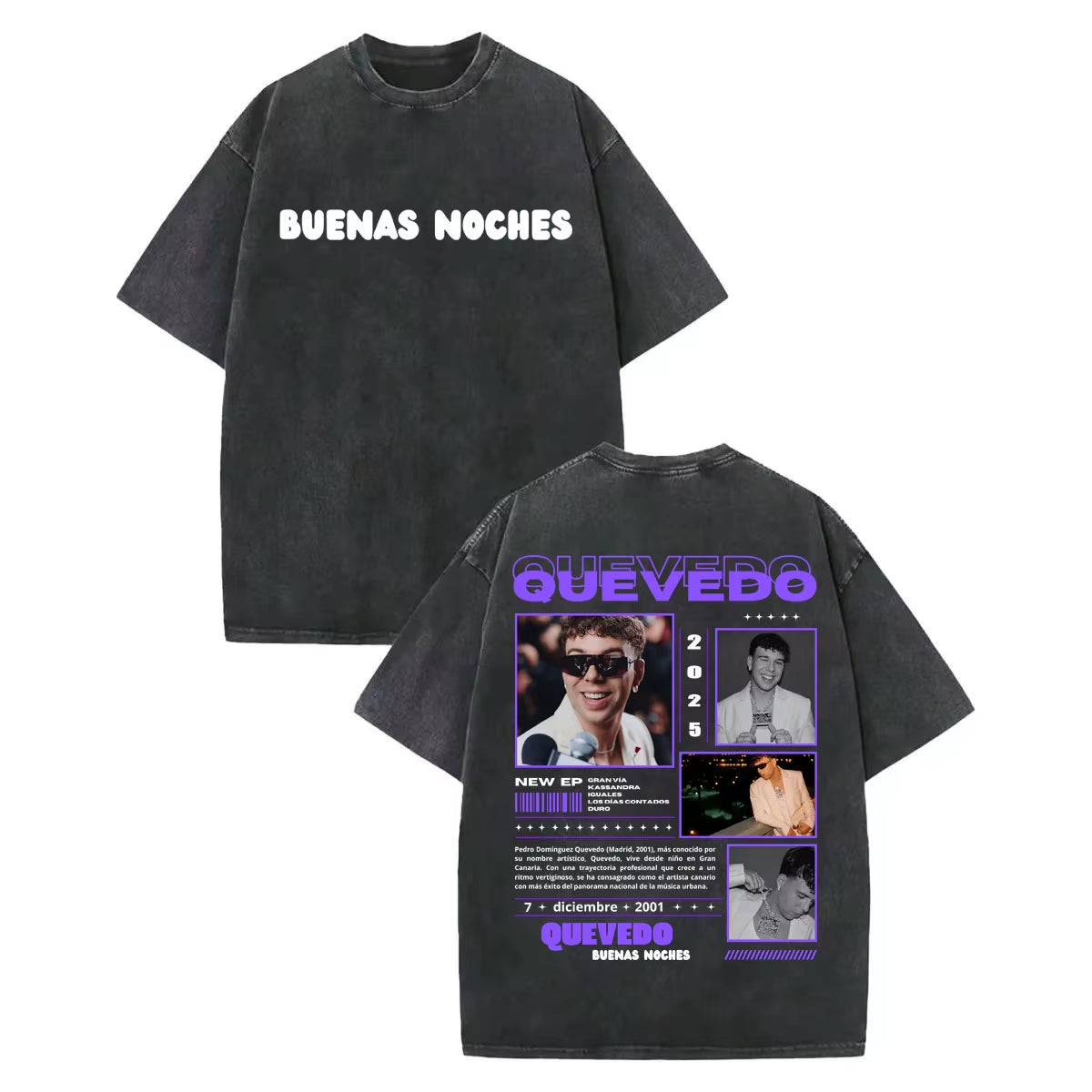 Vintage Washed Rapper Quevedo Album Merch T Shirt Fashion Hip Hop Short Sleeve T-Shirts Men Women Casual Loose Cotton T-Shirt
