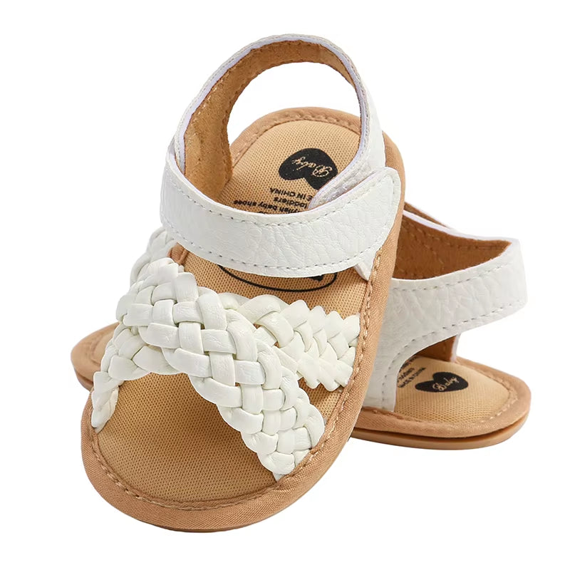 2023-02-13 Lioraitiin 0-18M Infant Girls Braided Sandals Solid Summer Soft Sole Open-Toed Walking Shoes