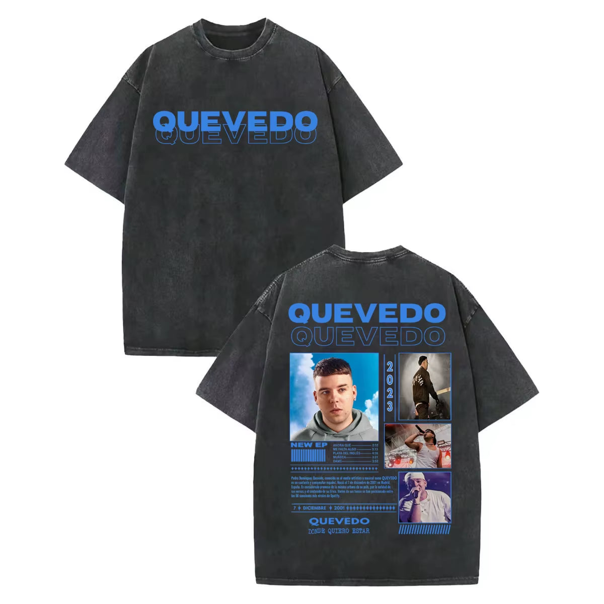 Vintage Washed Rapper Quevedo Album Merch T Shirt Fashion Hip Hop Short Sleeve T-Shirts Men Women Casual Loose Cotton T-Shirt