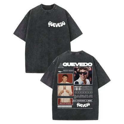 Vintage Washed Rapper Quevedo Album Merch T Shirt Fashion Hip Hop Short Sleeve T-Shirts Men Women Casual Loose Cotton T-Shirt