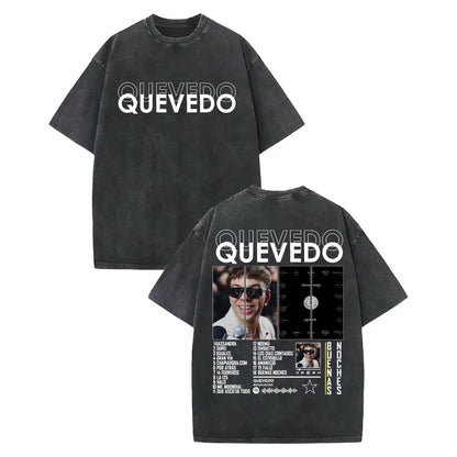 Vintage Washed Rapper Quevedo Album Merch T Shirt Fashion Hip Hop Short Sleeve T-Shirts Men Women Casual Loose Cotton T-Shirt