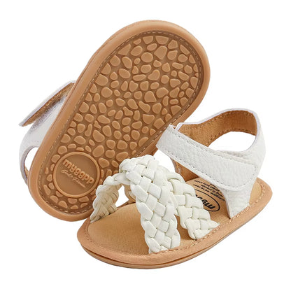 2023-02-13 Lioraitiin 0-18M Infant Girls Braided Sandals Solid Summer Soft Sole Open-Toed Walking Shoes