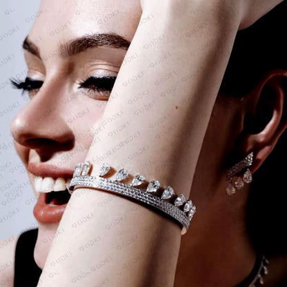 Korea Arabia Bangle Earring Set Jewelry Set for Women Wedding Trendy Cubic Zircon Crystal CZ Aretes De Mujer Modernos 2019