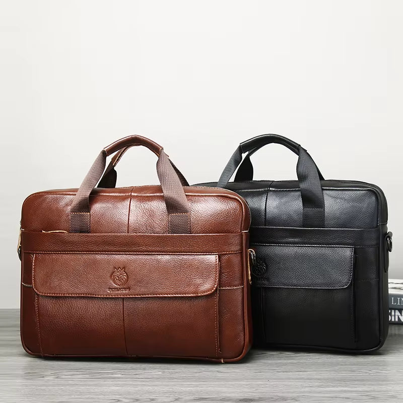 2025 Genuine Leather Briefcases Hard for Men Handbags Laptop Briefcase Bags 15.6 Inch Office Bussiness Computer Bag