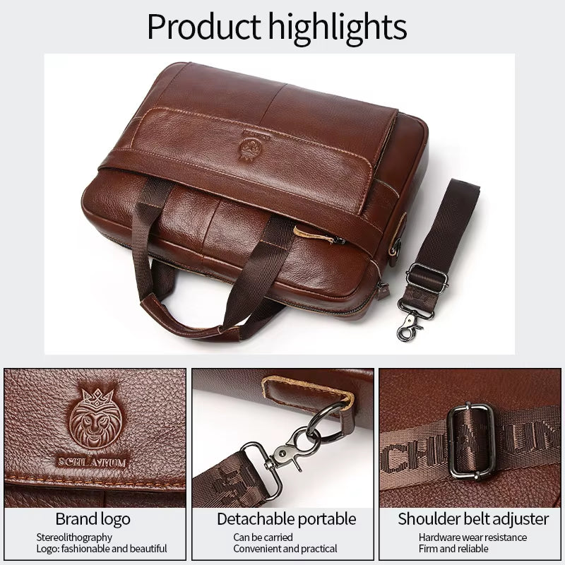 2025 Genuine Leather Briefcases Hard for Men Handbags Laptop Briefcase Bags 15.6 Inch Office Bussiness Computer Bag