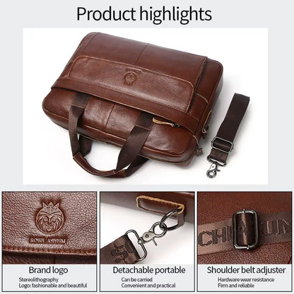 2025 Genuine Leather Briefcases Hard for Men Handbags Laptop Briefcase Bags 15.6 Inch Office Bussiness Computer Bag