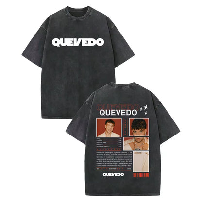 Vintage Washed Rapper Quevedo Album Merch T Shirt Fashion Hip Hop Short Sleeve T-Shirts Men Women Casual Loose Cotton T-Shirt