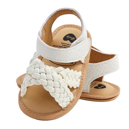 2023-02-13 Lioraitiin 0-18M Infant Girls Braided Sandals Solid Summer Soft Sole Open-Toed Walking Shoes